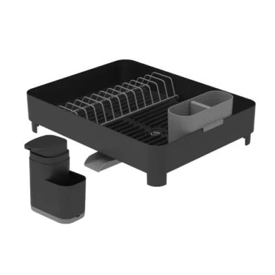 Ou Compact Dish Drying Rack With Drainage Spt And 19 oz Liquid Soap Dispenser With Sponge Holder Nons In Black