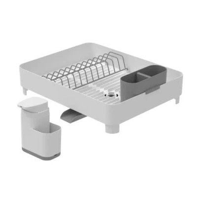 Ou Compact Dish Drying Rack With Drainage Spt And 19 oz Liquid Soap Dispenser With Sponge Holder Nons In White