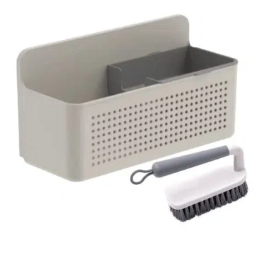 Ou Compact Wall Mnted Sink Organizer Set With Removable Sponge Tray, Ergonomic Scrub Brush, Versatile In Beige