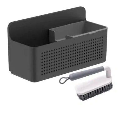 Ou Compact Wall Mnted Sink Organizer Set With Removable Sponge Tray, Ergonomic Scrub Brush, Versatile In Black