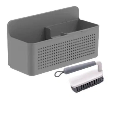 Ou Compact Wall Mnted Sink Organizer Set With Removable Sponge Tray, Ergonomic Scrub Brush, Versatile In Dark Gray