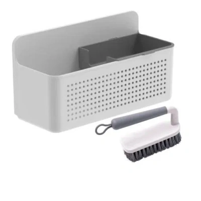 Ou Compact Wall Mnted Sink Organizer Set With Removable Sponge Tray, Ergonomic Scrub Brush, Versatile In White