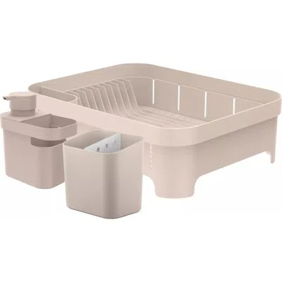 Ou Durable Compact Kitchen Sink Organizer 3 Piece Set, Dish Rack, Cutlery Drainer & Soap Dispenser C In Brown