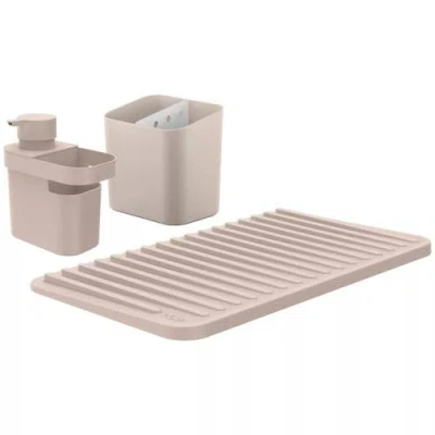 Ou Kitchen Sink Organizer Set 3 Piece, Drying Mat, Soap Dispenser With Sponge Holder And Cutlery Dra In Neutral