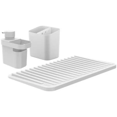 Ou Kitchen Sink Organizer Set 3 Piece, Drying Mat, Soap Dispenser With Sponge Holder And Cutlery Dra In White