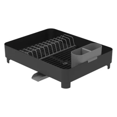 Ou Nonslip Dish Drying Rack With Drainage Spt And Removable Cutlery Holder In Black