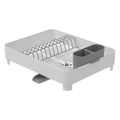 Ou Nonslip Dish Drying Rack With Drainage Spt And Removable Cutlery Holder In White