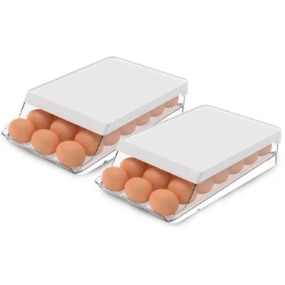 Ou Rolling Clear Stackable Egg Holder Organizer 2-piece Set In Clear/white