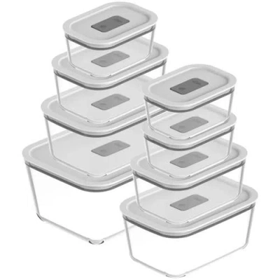 Ou Stackable Airtight Glass Food Storage Container Set With Microwave Valve And Leak Proof Lid, 16 P
