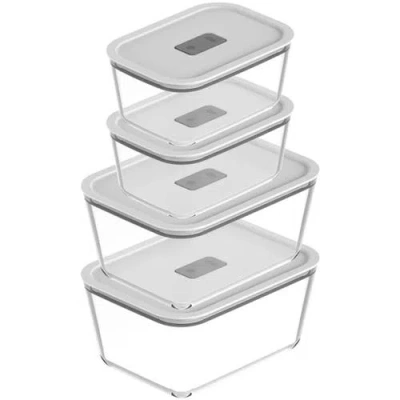 Ou Stackable Airtight Glass Food Storage Container Set With Microwave Valve And Leak Proof Lid, 8 Pi