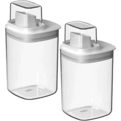 Ou Versatile Clear Airtight Laundry Detergent Dispenser Organizer With Measuring Cap 2 Pack 34 oz In White