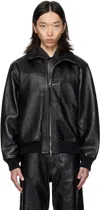 Ouat Black Astro Leather Bomber Jacket In Black