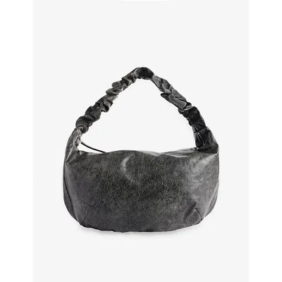 Ouat Womens Office Ruched-strap Leather Shoulder Bag Black In White