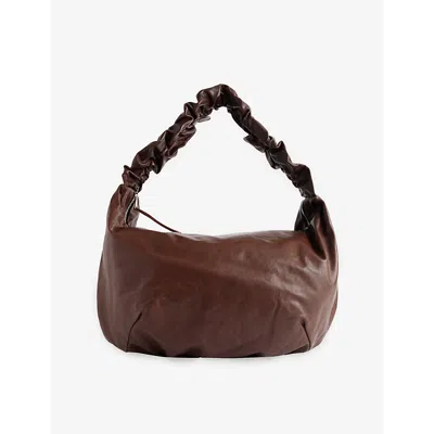 Ouat Womens Office Ruched-strap Leather Shoulder Bag Brown