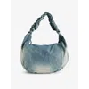 Ouat Office Ruched-strap Denim Shoulder Bag In Navy