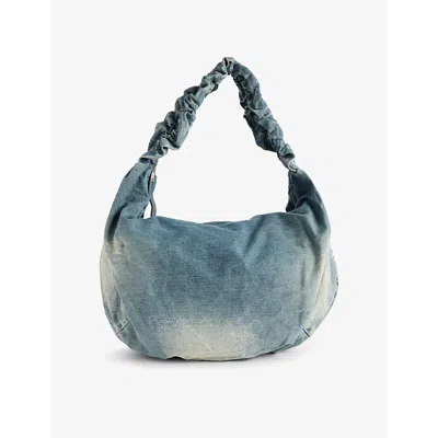 Ouat Office Ruched-strap Denim Shoulder Bag In Navy