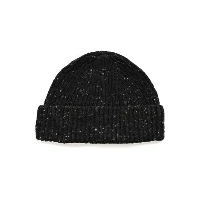 Oubas Men's Black Donegal Merino Wool Beanie Hat In Charcoal