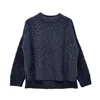 Oubas Women's Blue The Freyja British Wool Cable Sweater In Navy In Blue