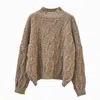 Oubas Women's Brown / Neutrals Ings Donegal Cable Sweater In Biscuit