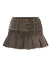 Oude Waag Belted Pleated Mini Skirt In Brown