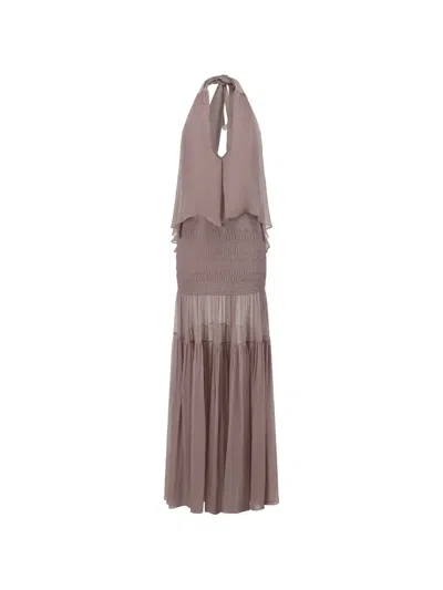 Oude Waag Halterneck Tiered Maxi Dress In Brown