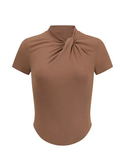 Oude Waag Knotted-neck Ribbed-knit T-shirt In Brown
