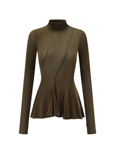 Oude Waag Long-sleeve Peplum Top In Green