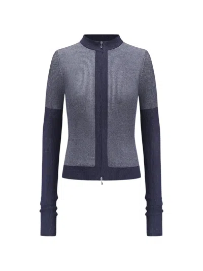 Oude Waag Metallic Ribbed-knit Cardigan In Blue