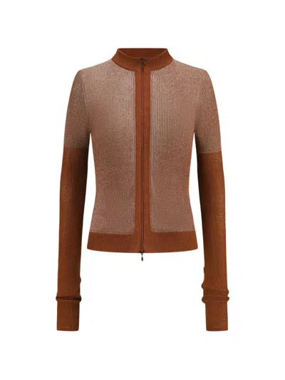 Oude Waag Metallic Ribbed-knit Cardigan In Brown