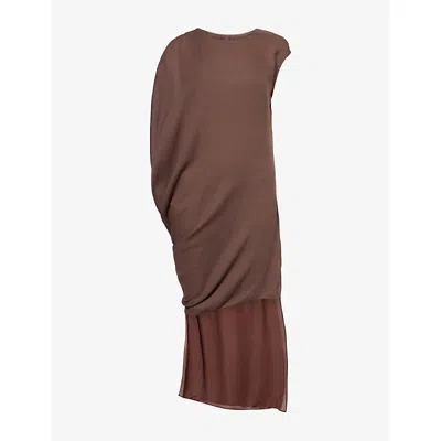 Oude Waag Omens Asymmetric Draped Cupro And Wool-blend Maxi Dress Dark Maroon
