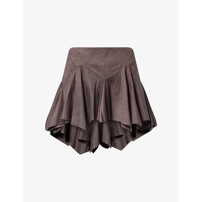 Oude Waag Omens Asymmetric-hem Faux-suede Skort Dark Grey In Brown