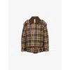 Oude Waag Omens Checked Biker Wool-blend Jacket Brown Green Check In Brown
