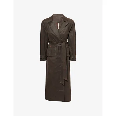 Oude Waag Omens Tie-waist Long Coated-cotton Coat Coffee In Brown