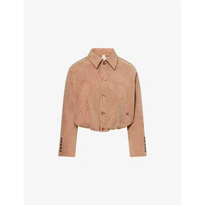 Oude Waag Omens Crop Corduroy Jacket Green Pink Xs In Brown