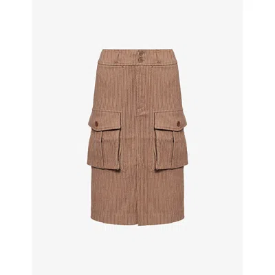 Oude Waag Omens Grey Brown Corduroy Woven Midi Skirt Xs In Gray