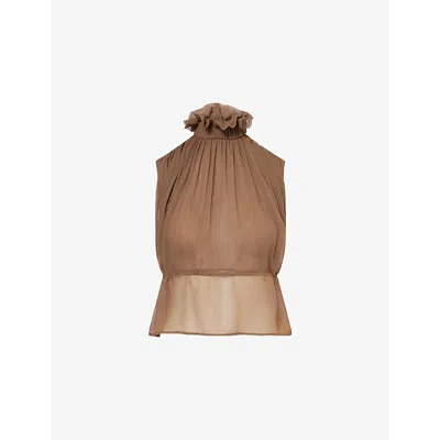 Oude Waag Omens Grey Brown Turtleneck Open-back Silk Top Xs