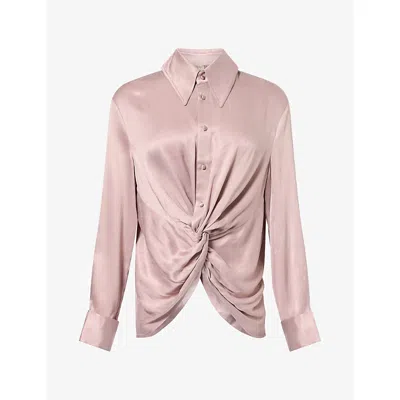 Oude Waag Omens Knotted Collared Satin Shirt Purple Pink Xs