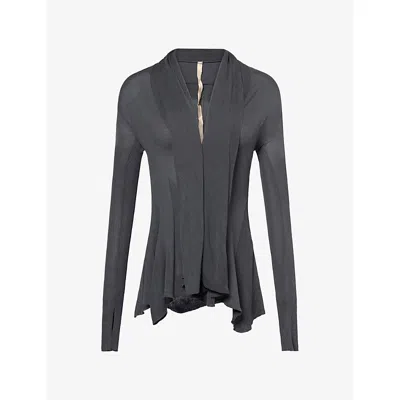 Oude Waag Omens  Fishtail-hem Ribbed Knitted Cardigan In Gray Blue
