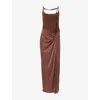 Oude Waag Omens Reddish Brown Draped Shoulder-straps Woven Midi Dress In Brown