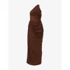 Oude Waag Omens Reddish Brown Venus One-shoulder Knitted Maxi Dress Xs In Brown