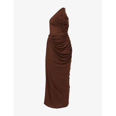 Oude Waag Omens Reddish Brown Venus One-shoulder Knitted Maxi Dress Xs