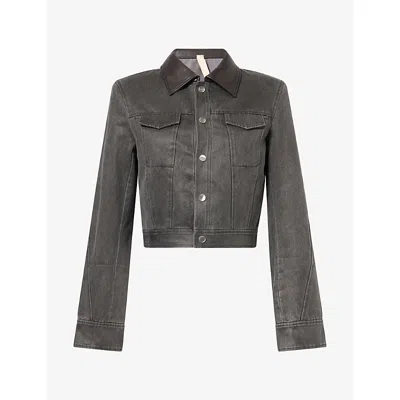Oude Waag Omens Retro Cropped Denim Jacket Dark Grey Xs In Grey