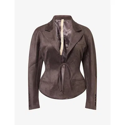 Oude Waag Omens Structured Tie-up Faux-suede Jacket Dark Grey In Brown