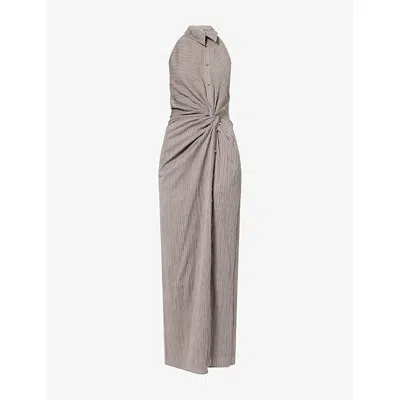 Oude Waag Omens Twist Knot Shirt Cotton-blend Maxi Dress Gray Blue