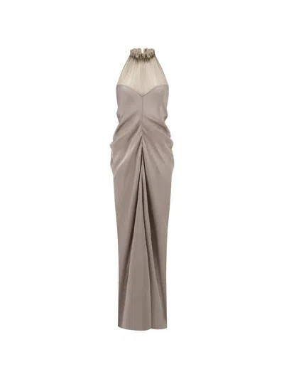 Oude Waag Ruched Halterneck Maxi Dress In Gray
