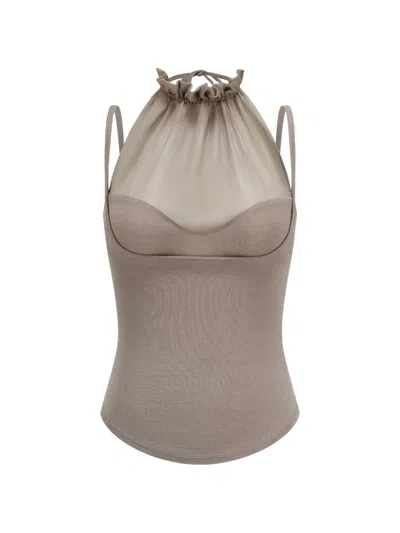 Oude Waag Ruffled Halter-neck Top In Brown