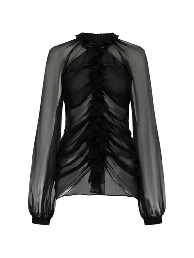 Oude Waag Ruffled Ruched-detail Blouse In Black