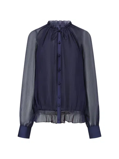 Oude Waag Ruffled Silk Shirt In Blue