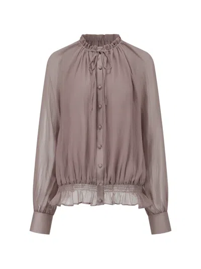 Oude Waag Ruffled Silk Shirt In Brown