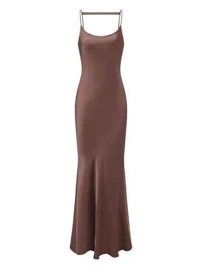 Oude Waag Satin Maxi Dress In Brown